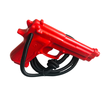 GRUPS® Grip Trainer in bright red with attached black bungee cord, portable self-defense and grip strength training tool.